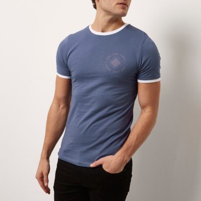 Blue muscle fit logo T-shirt